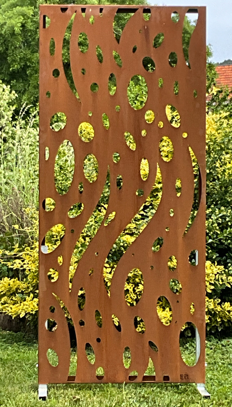 Panneau brise-vue Corten “Bulles & Végétal” – sur mesure