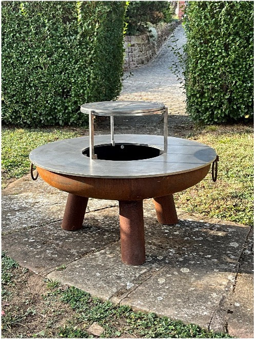 COUPOLE A FEU CORTEN RONDE SUR PIED