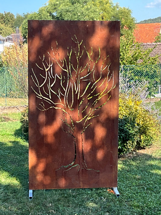 Panneau Brise-Vue en Acier Corten – Motif Arbre