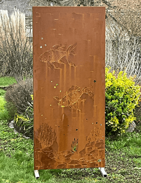 Panneau Acier Corten Brise Vue - Motif Poisson