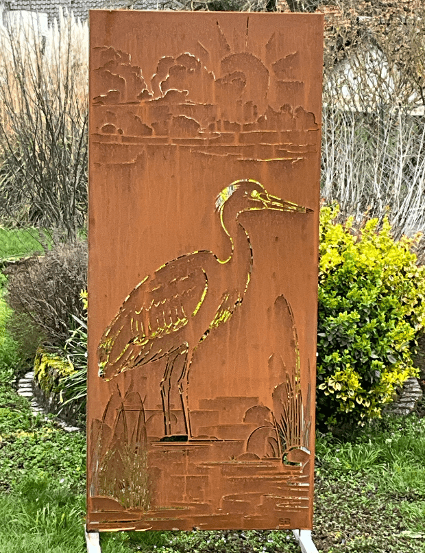 Panneau-brise-vue-acier-corten-Motif-Heron-min