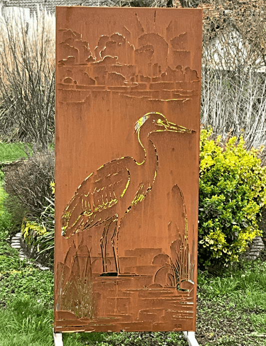Panneau-brise-vue-acier-corten-Motif-Heron-min